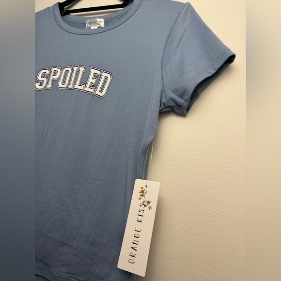ORANGE KISS Blue T-shirt Spoiled Word NWT - Picture 3 of 5